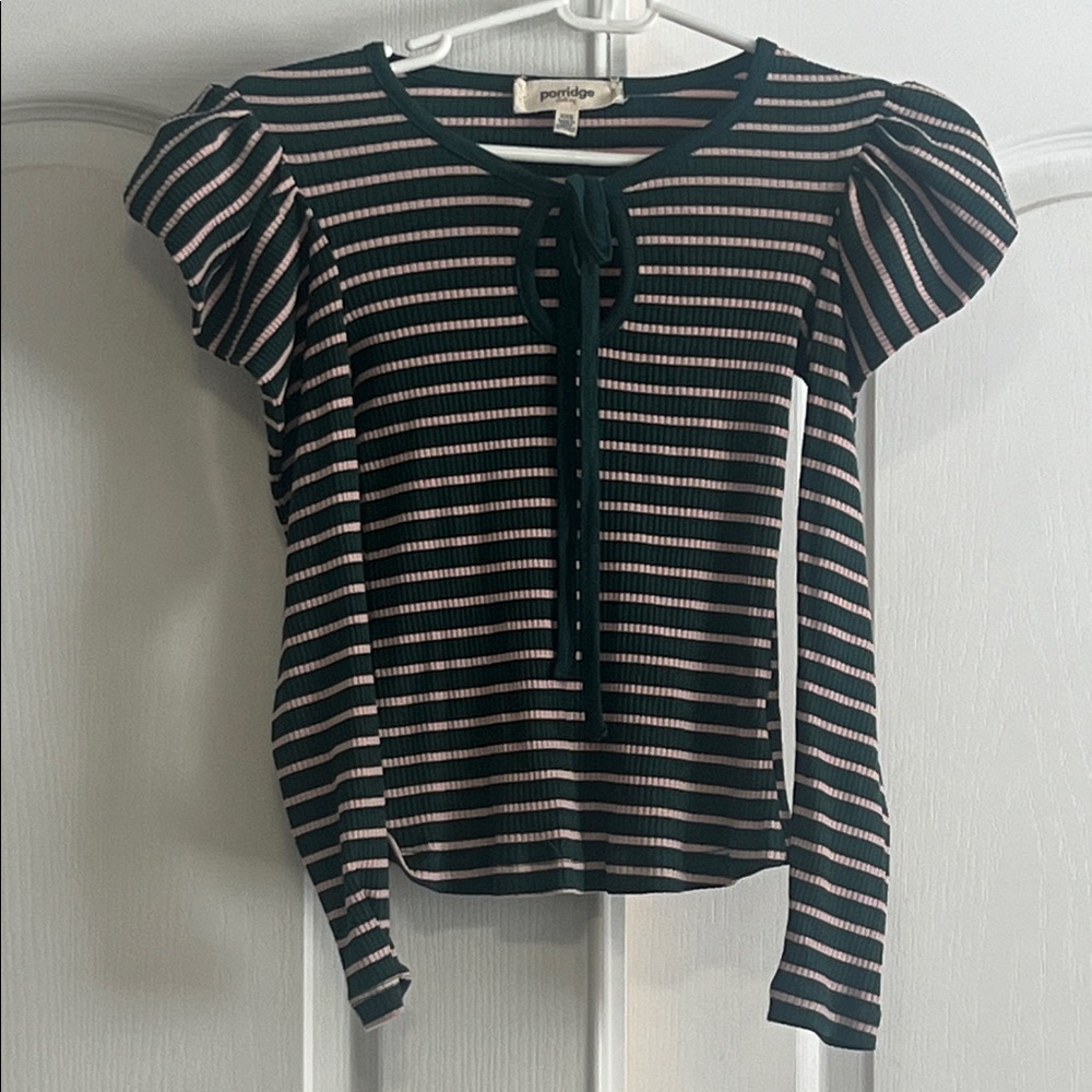 Anthropologie Striped Puff Sleeve top XXS